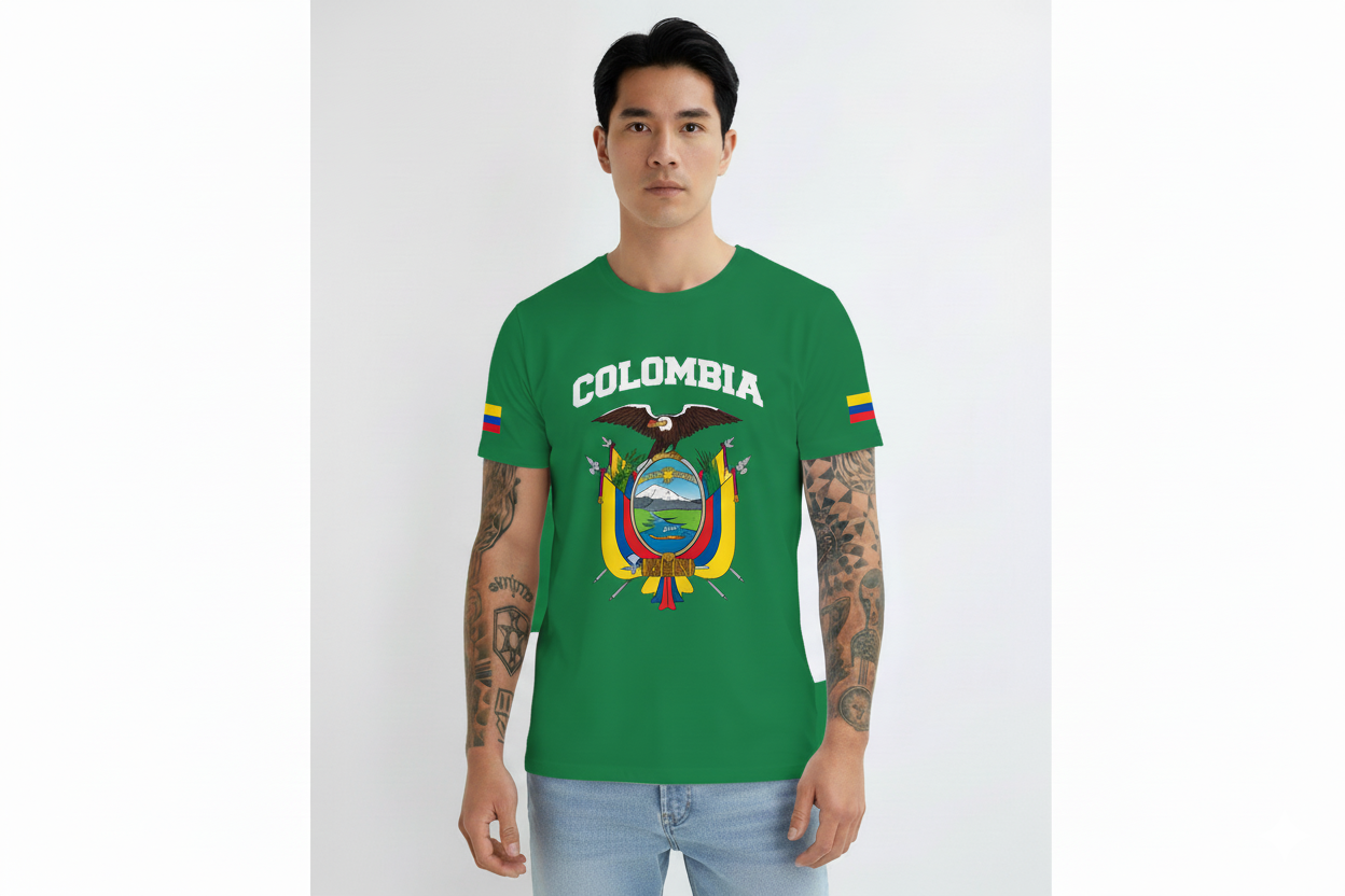Camiseta Básica “Colombia Escudo + Banderas”